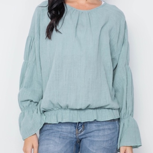Boho Mint Ruffle Long Sleeved Blouse - Picture 5 of 5